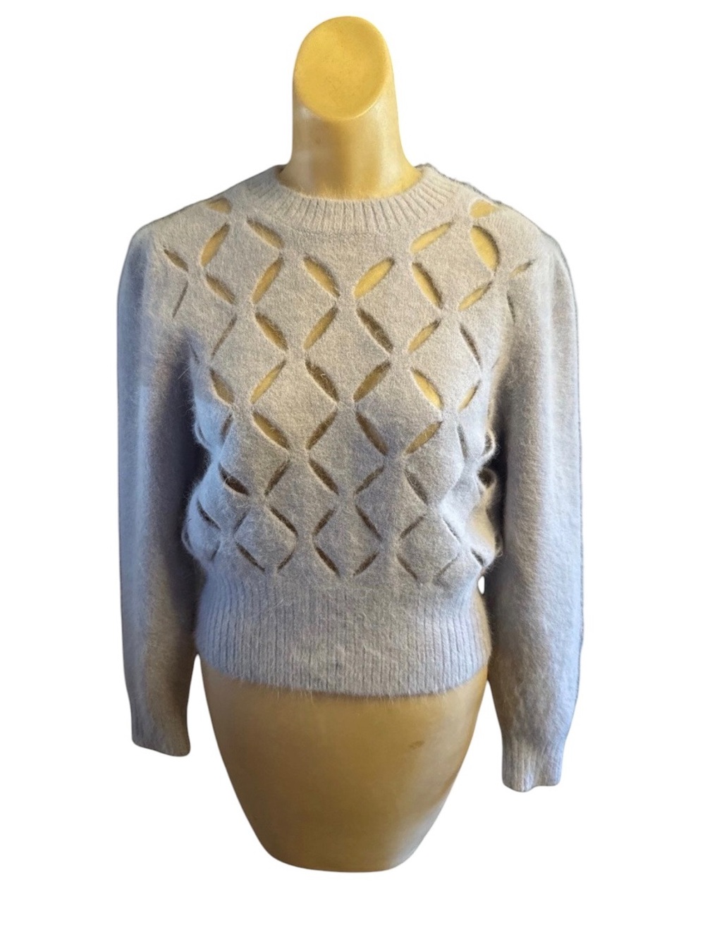 Vintage Baby Blue Y2K Kerisma Angora Rabbit Fur Cut Out Puffy Shoulder Sweater M